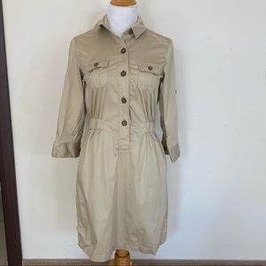 Ann Taylor Loft Shirt Dress S Khaki Cotton Stretch